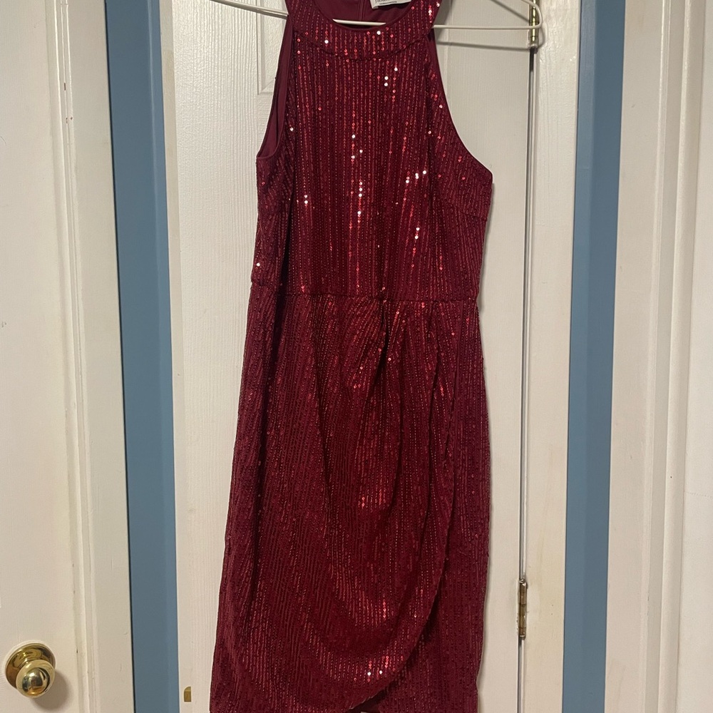 Glamorous Burgundy Sequin Backless Dress